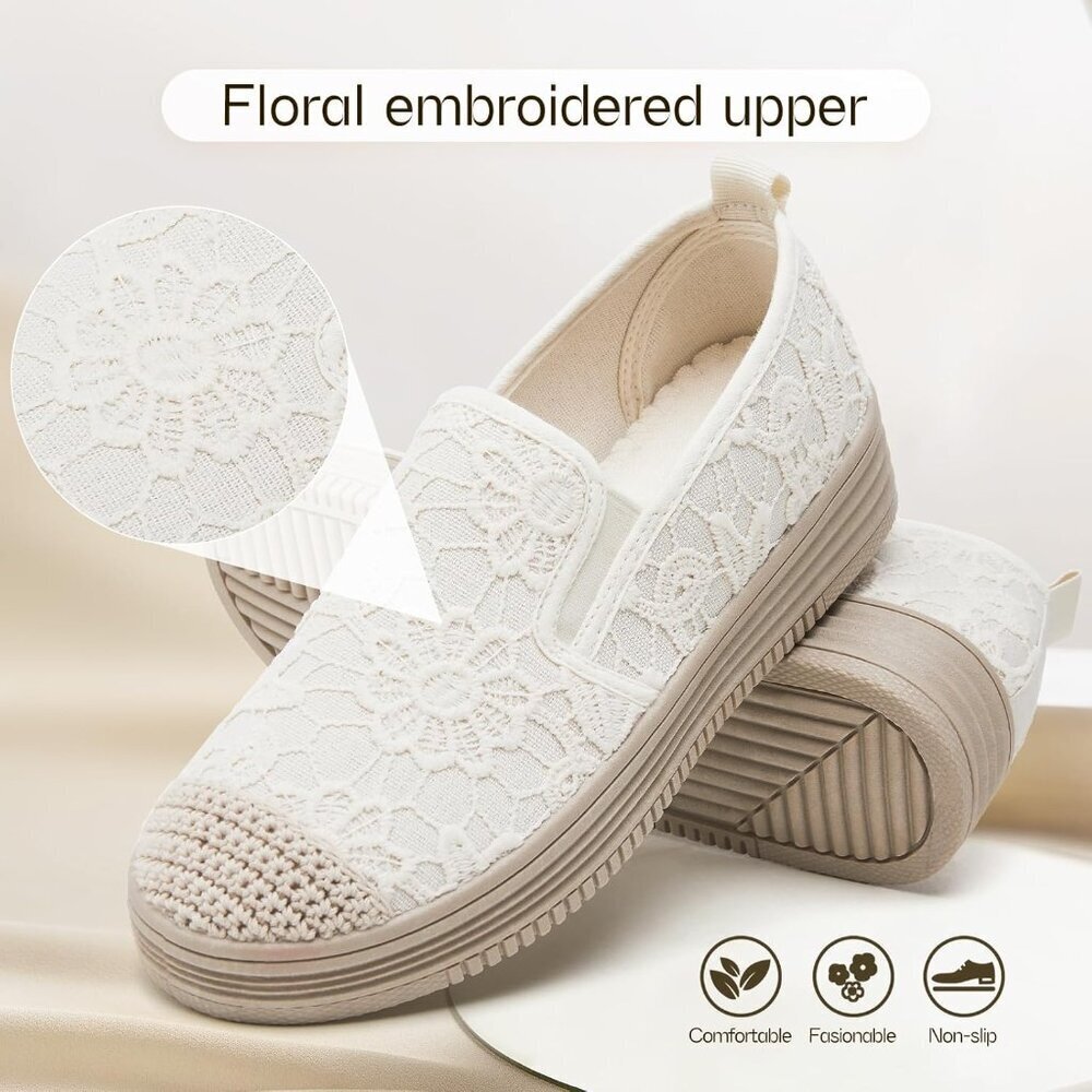 Womens Slip On Shoes Lace Mesh Flat Casual Loafers for Office Travel - Picture 4 of 9